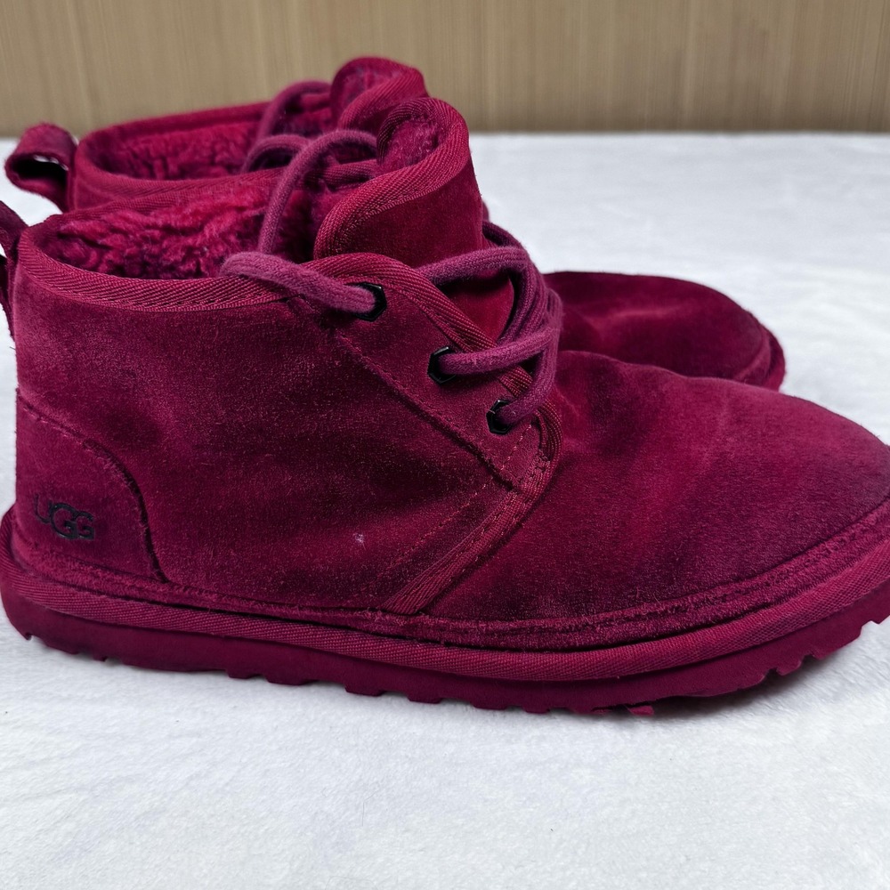 UGG Boots Mens Size 7 Red Suede Chukka Ankle Lace Up Shearling Lined‎ SN 3236
